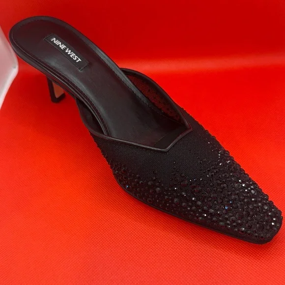 Nine West Black Crystal-Studded Pointed Mule Heels - Picture 4 of 4